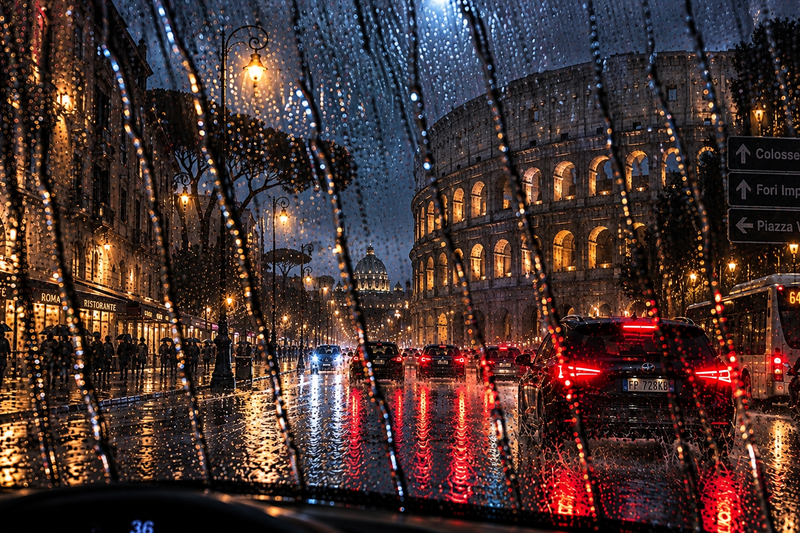 Рим. Злива. Ніч